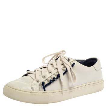Pre Owned Tory Burch White Leather Ruffle Low Top Sneakers Size 36.5