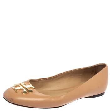 Pre Owned Tory Burch Beige Leather Reva Ballet Flats Size 36.5