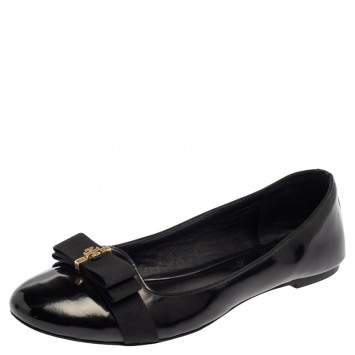 Pre Owned Tory Burch Black Patent Leather Trudy Bow Ballet Flats Size 39.5