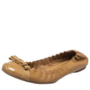 Pre Owned Tory Burch Beige Leather Romy Ballet Flats Size 38