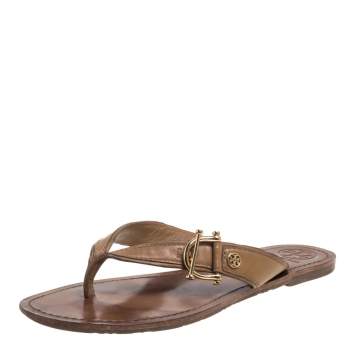 Pre Owned Tory Burch Beige Leather Thong Flats Size 39