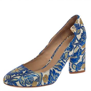 Pre Owned Tory Burch Multicolor Jacquard Fabric New Classic Luxury Heel Pumps Size 38.5