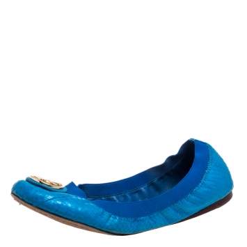 Pre Owned Tory Burch Blue Leather Ballet Flats Size 38
