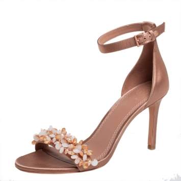 Pre Owned Tory Burch Beige Satin Embellished Logan Sandals Size 36