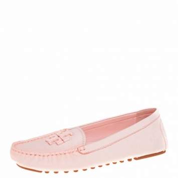 Pre Owned Tory Burch Blush Pink Leather Lowell Loafers Size 39