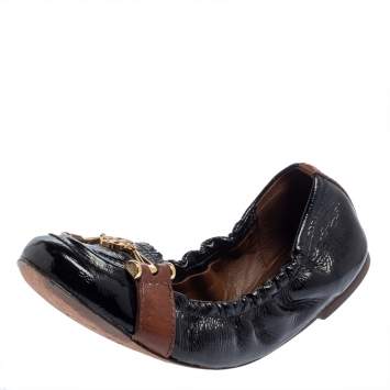 Pre Owned Tory Burch Black Patent Leather Scrunch Ballet Flats Size 38