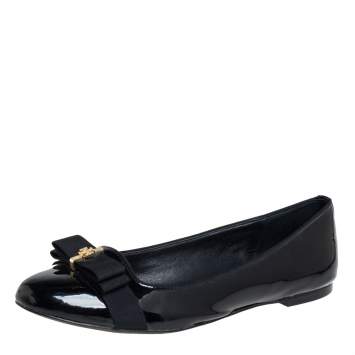 Pre Owned Tory Burch Black Patent Leather Trudy Bow Ballet Flats Size 39