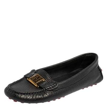 Pre Owned Tory Burch Navy Blue Leather Kendrick Slip On Loafers Size 36.5