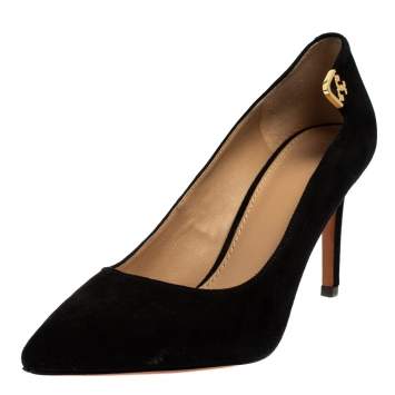 Pre Owned Tory Burch Black Suede Elizabeth Pointed Toe Pumps Size 37.5