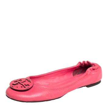 Pre Owned Tory Burch Pink Leather Reva Scrunch Ballet Flats Size 38 