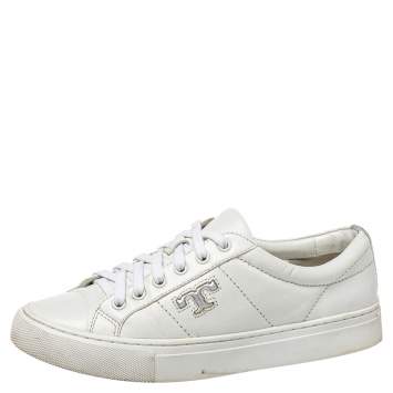 Pre Owned Tory Burch White Leather Chace Low Top Sneakers Size 36