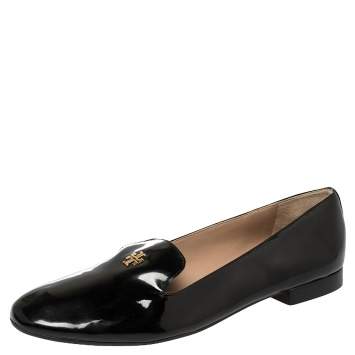 Pre Owned Tory Burch Black Patent Leather Smoking Slippers Size 40.5