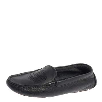 Pre Owned Tory Burch Dark Blue Leather Slip On Loafers Size 37.5