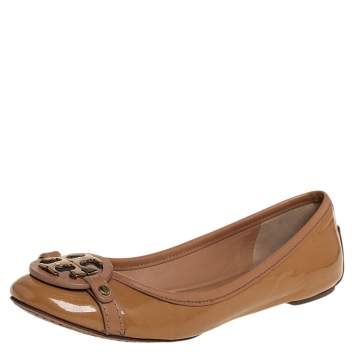 Pre Owned Tory Burch Beige Patent Leather Aaden Ballet Flats Size 37.5