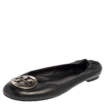 Pre Owned Tory Burch Black Leather Ballet  Flats Size 38