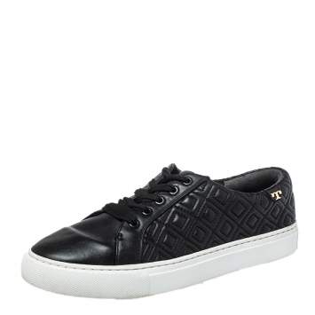 Pre Owned Tory Burch Black Quilted Leather Low Top Sneakers Size 38.5
