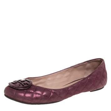 Pre Owned Tory Burch Metallic Pink Fabric Reva Ballet Flats Size 41