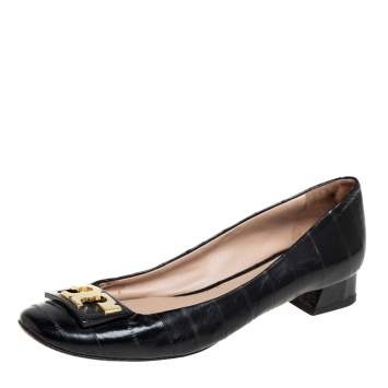 Pre Owned Tory Burch Black Eel Leather Gigi Low Heel Pumps Size 36.5