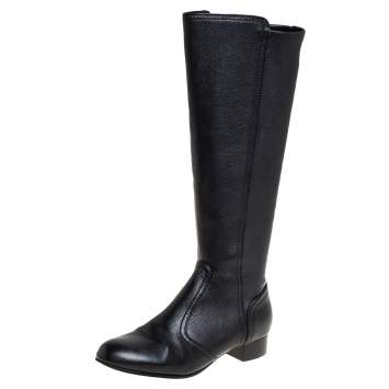 Pre Owned Tory Burch Black Leather Mid Calf Boots Size 35