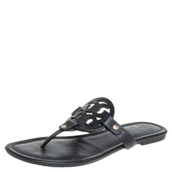 Pre Owned Tory Burch Black Leather Miller Flat Thong Sandals Size 39