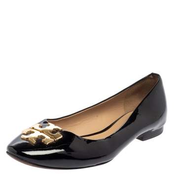 Pre Owned Tory Burch Black Patent Leather Ballet Flats Size 37