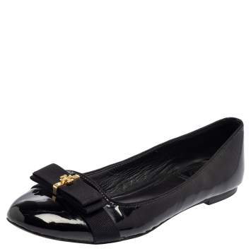 Pre Owned Tory Burch Black Patent Leather Ballet Flats Size 37