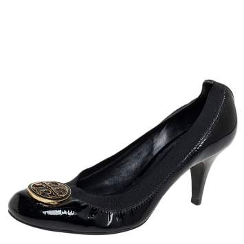 Pre Owned Tory Burch Black Patent Leather Scrunch Pumps Size 38