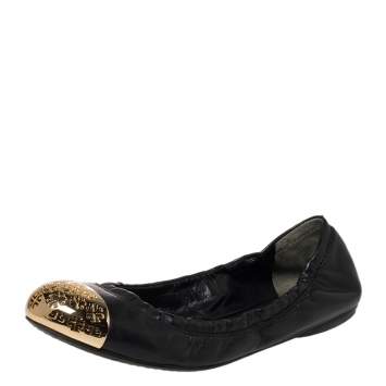 Pre Owned Tory Burch Black Leather Cami Ballet Flats Size 37