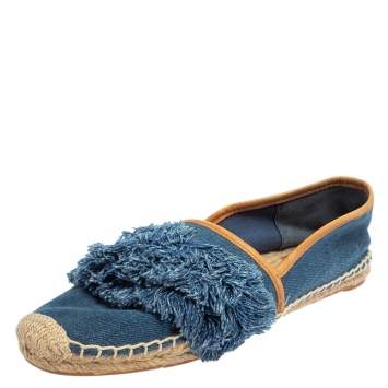 Pre Owned Tory Burch Blue Denim Shaw Espadrille Flats Size 40.5