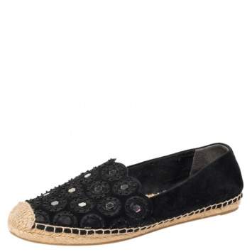 Pre Owned Tory Burch Black Suede Yasmin Espadrille Flats Size 39