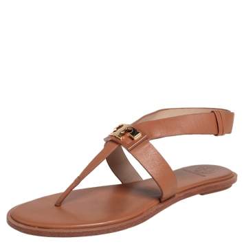 Pre Owned Tory Burch Brown Leather Thong Sandals Size 36.5