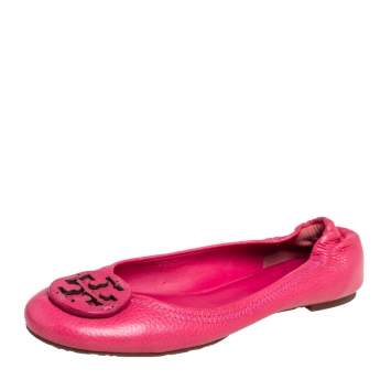 Pre Owned Tory Burch Pink Leather Reva Ballet Flats Size 38