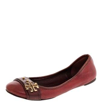 Pre Owned Tory Burch Red Leather Elina Ballet Flats Size 38.5