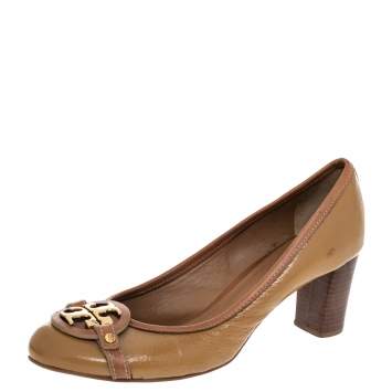 Pre Owned Tory Burch Brown Patent And Leather Pumps Size 41