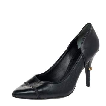 Pre Owned Tory Burch Black Leather Pointed Toe Pumps  Size 39
