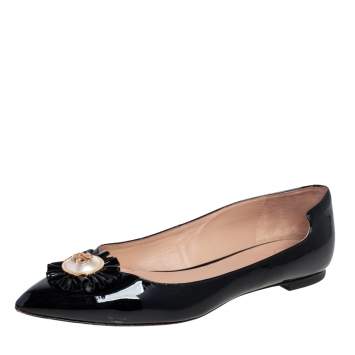 Pre Owned Tory Burch Black Patent Leather Melody Pearl Ballet Flats Size 37.5