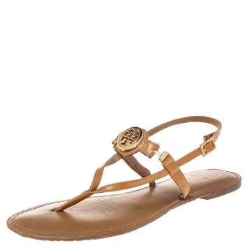 Pre Owned Tory Burch Brown Patent Leather Thong Flats Size 39