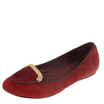Pre Owned Tory Burch Red Calf Hair Ballet Flats Size 36.5