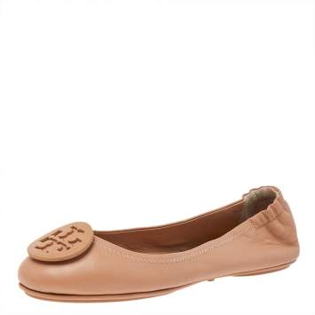 Pre Owned Tory Burch Beige Leather Reva Ballet Flats Size 37.5