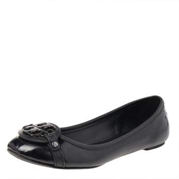 Pre Owned Tory Burch Black Patent Leather Luisa Micro Ballet Flats Size 37.5