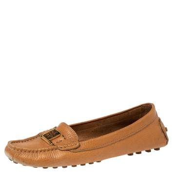 Pre Owned Tory Burch Brown Leather Driving Loafers Size 36.5