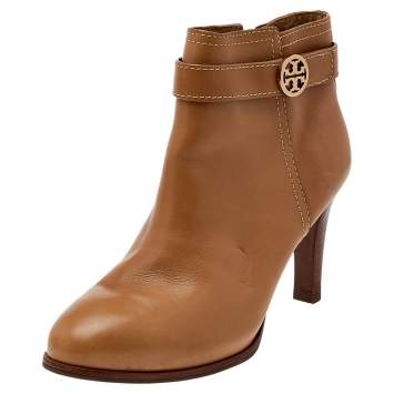 Pre Owned Tory Burch Beige Leather Ankle Boots Size 37