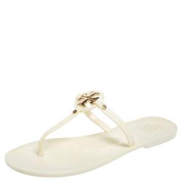 Pre Owned Tory Burch Off-white Jelly Mini Miller Thong Flat Sandals Size 39