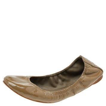 مملوكة مسبقًا Tory Burch Olive Green Patent Leather Scrunch Ballet Flats Size 38