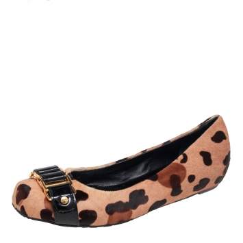 Pre Owned Tory Burch Brown Animal Print Calf Hair Ballet Flats Size 39.5