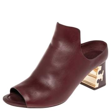 Pre Owned Tory Burch Burgundy Leather Finley Mule Sandals Size 38.5
