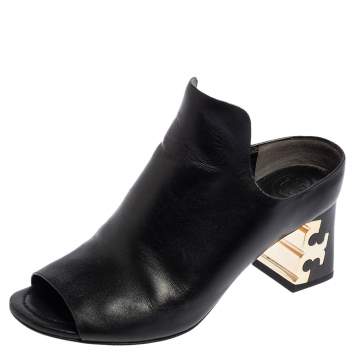 Pre Owned Tory Burch Black Leather Finley Mule Sandals Size 37