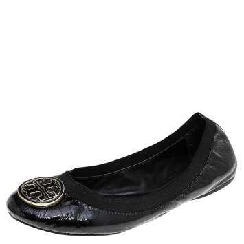 Pre Owned Tory Burch Black Patent Leather Caroline Ballet Flats Size 41