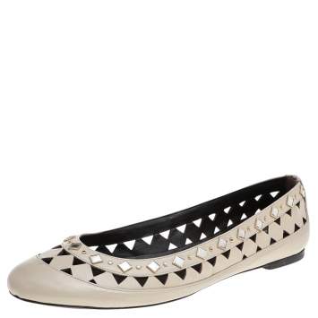 Pre Owned Tory Burch White Leather Kingsbridge Ballet Flats Size 41