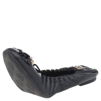 Pre Owned Tory Burch Dark Blue Leather Reese Tassel Ballet Flats Size 38.5